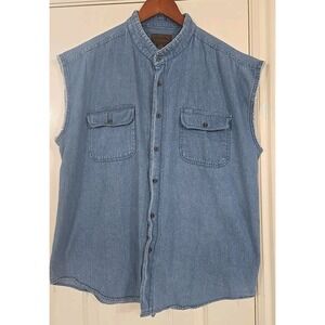 VTG Denim Cut Off Vest Shirt Men's 2XL Light Wash Biker Motorcycle Rider Wear